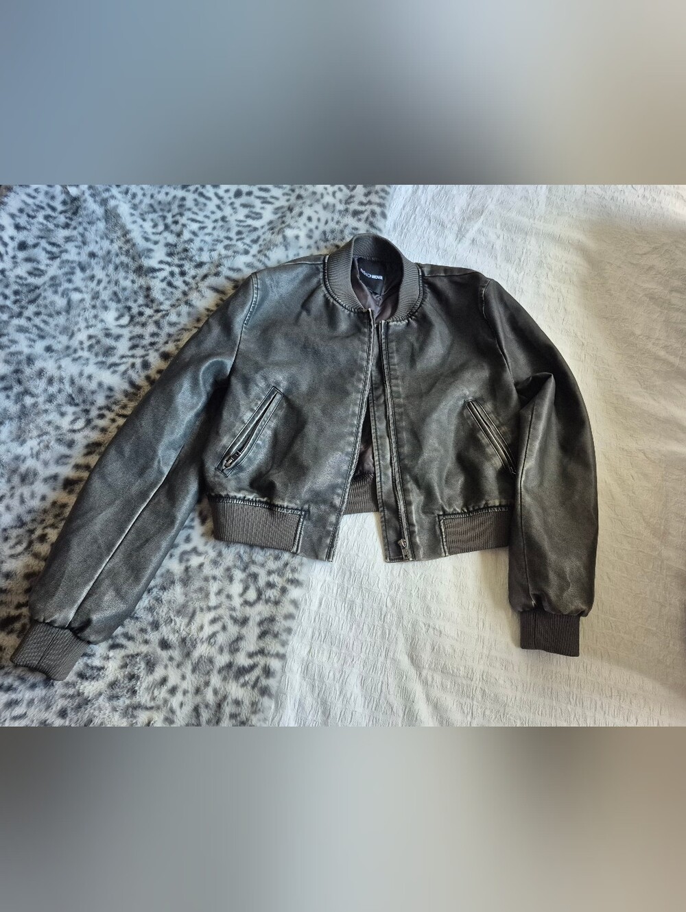 Fashion Nova Cropped Faux Leather Smokey Grey Jacket